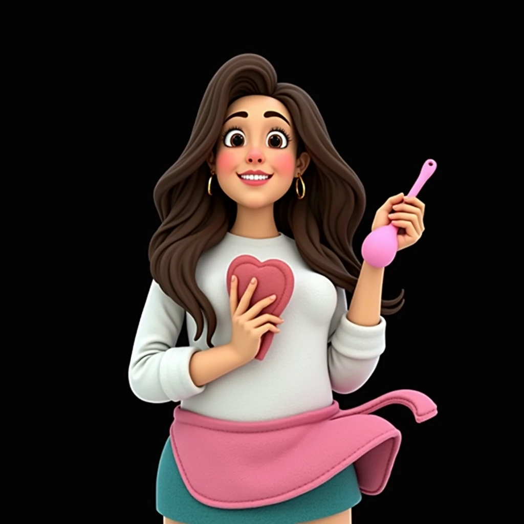 Cartoon character of a woman in a pink apron, an animated character, stylized character, animation style rendering, 3d stylized, Arnold Maya rendering, Stylized 3D rendering, toon render screenshot, 3d character, 3d character, Stylized 3D rendering, 3D character rendering, cartoon character, Personagem de close up, character posing, (Pixar-style) (master part:1.2) (bokeh) (best qualityer) (skin detailed) (detailed texture) (8k) (Argilla) (cinematic lighting) (sharp focus,Sit down and lift your upper body
