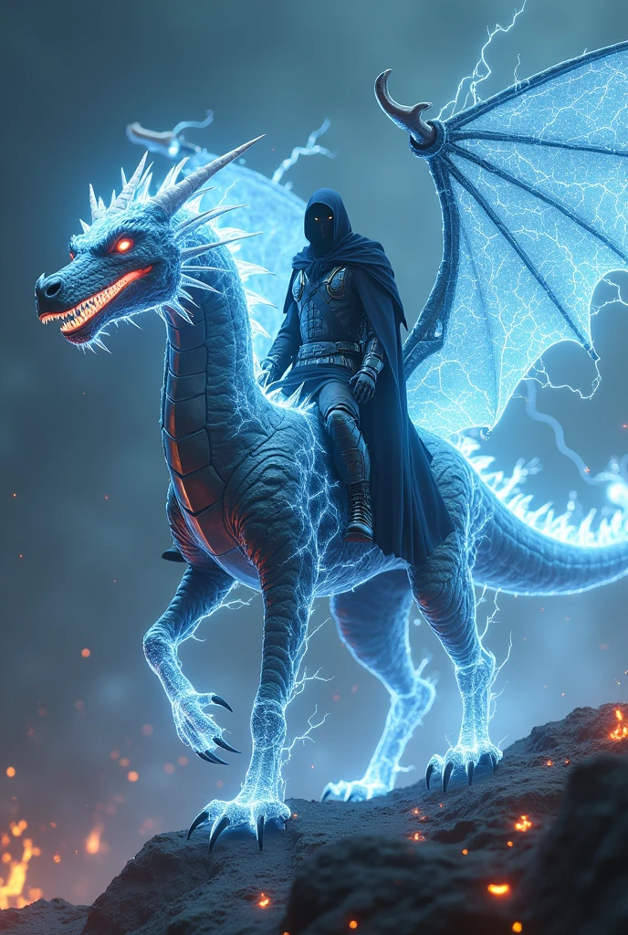 Dragon created from electricity ridden by a rider of darkness with the symbol of the five-pointed star