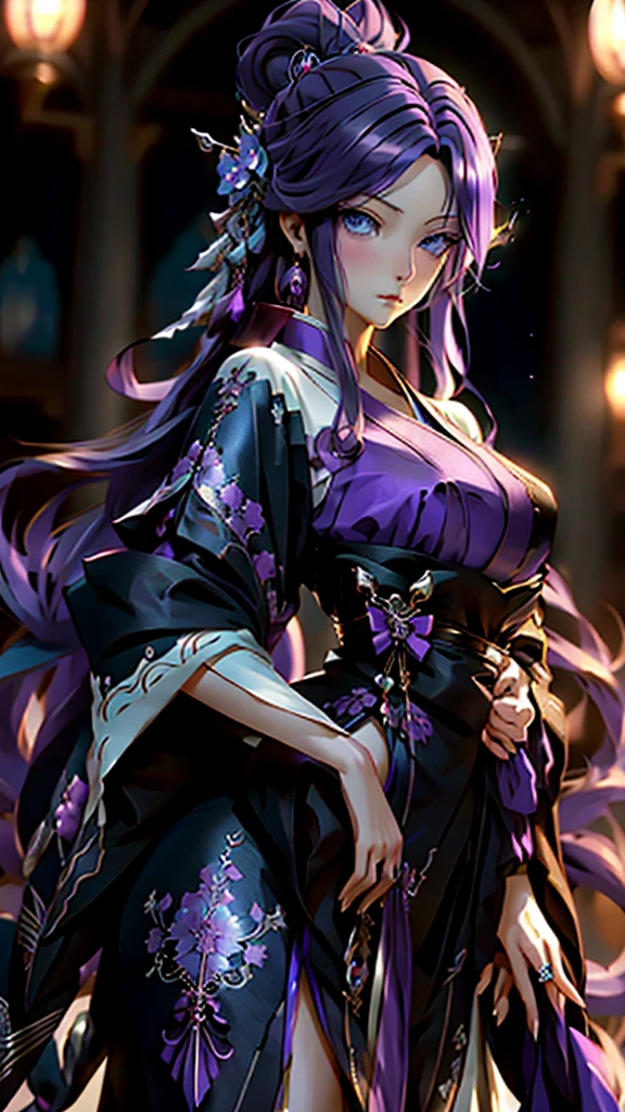 anime - style image of a woman with purple hair and blue eyes, an anime drawing inspired by Okumura Masanobu, pixiv, gothic art, delicate androgynous prince, beautiful androgynous prince, guweiz, detailed digital anime art, artwork in the style of guweiz, highly detailed exquisite fanart, handsome anime pose、フラットカラー