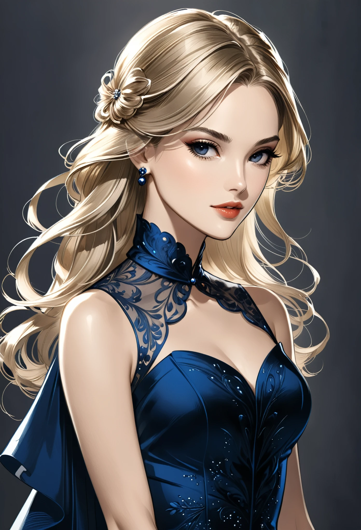 [in style of Hans Hartung],in style of Carolina Herrera-【Gorgeous clothing designer】-,in style of Charlie Bowater
1 girl,character concept design,half body,gravure_pose