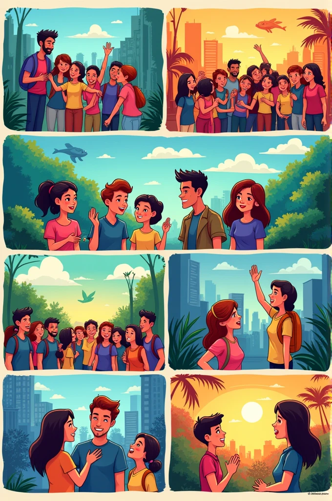 Cartoon of 6 vignettes on solidarity