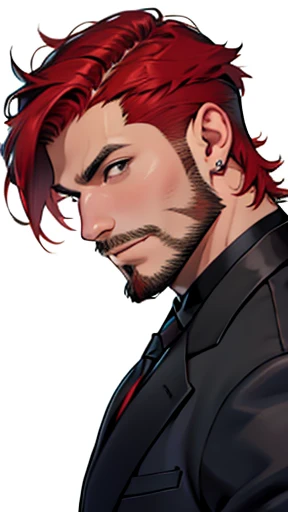Short hair style、Black suit、Large young man with red hair、(((Stubble))),