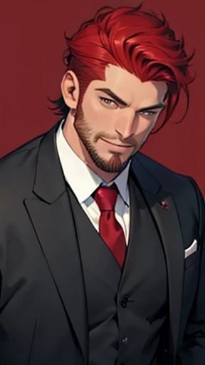 Short hair style、Black suit、Large young man with red hair、(((Stubble))),