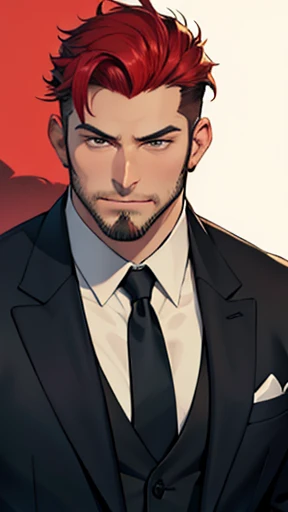 Short hair style、Black suit、Large young man with red hair、(((Stubble))),