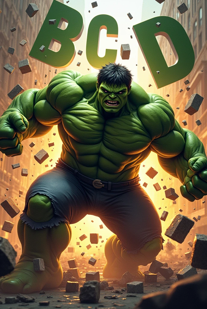 an image of the hulk breaking a table in half with the letters B, c, d, And leaving the table exploding and flying