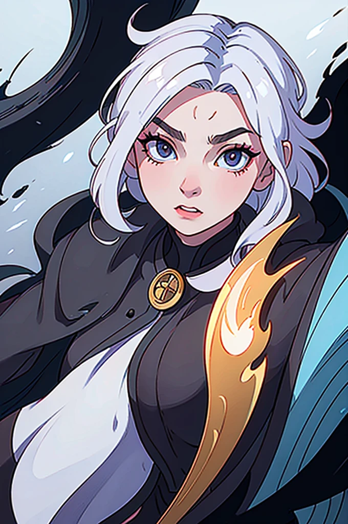 a woman with medium white hair and pale skin, wielding a flaming rapier in an epic pose, wearing a black cape, against an epic fantasy background, (best quality,4k,8k,highres,masterpiece:1.2),ultra-detailed,(realistic,photorealistic,photo-realistic:1.37),detailed eyes, detailed lips, extremely detailed face and eyes, long eyelashes, dynamic action pose, dramatic lighting, cinematic, vibrant colors, fantasy, concept art, A woman with medium white hair and pale skin, wearing a black cape, fighting with a flaming rapier in an epic pose, against an epic background, (best quality,4k,8k,highres,masterpiece:1.2),ultra-detailed,(realistic,photorealistic,photo-realistic:1.37),detailed eyes,detailed lips,extremely detailed face,long eyelashes,fantasy,cinematic lighting,dramatic shadows,vibrant colors,dynamic composition