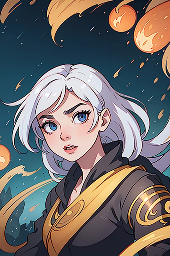 a woman with medium white hair and pale skin, wielding a flaming rapier in an epic pose, wearing a black cape, against an epic fantasy background, (best quality,4k,8k,highres,masterpiece:1.2),ultra-detailed,(realistic,photorealistic,photo-realistic:1.37),detailed eyes, detailed lips, extremely detailed face and eyes, long eyelashes, dynamic action pose, dramatic lighting, cinematic, vibrant colors, fantasy, concept art, A woman with medium white hair and pale skin, wearing a black cape, fighting with a flaming rapier in an epic pose, against an epic background, (best quality,4k,8k,highres,masterpiece:1.2),ultra-detailed,(realistic,photorealistic,photo-realistic:1.37),detailed eyes,detailed lips,extremely detailed face,long eyelashes,fantasy,cinematic lighting,dramatic shadows,vibrant colors,dynamic composition