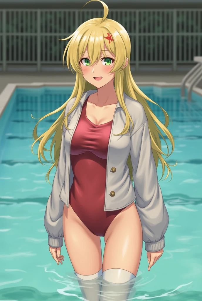 School swimsuit Knee socks Long blonde Wet Sweat