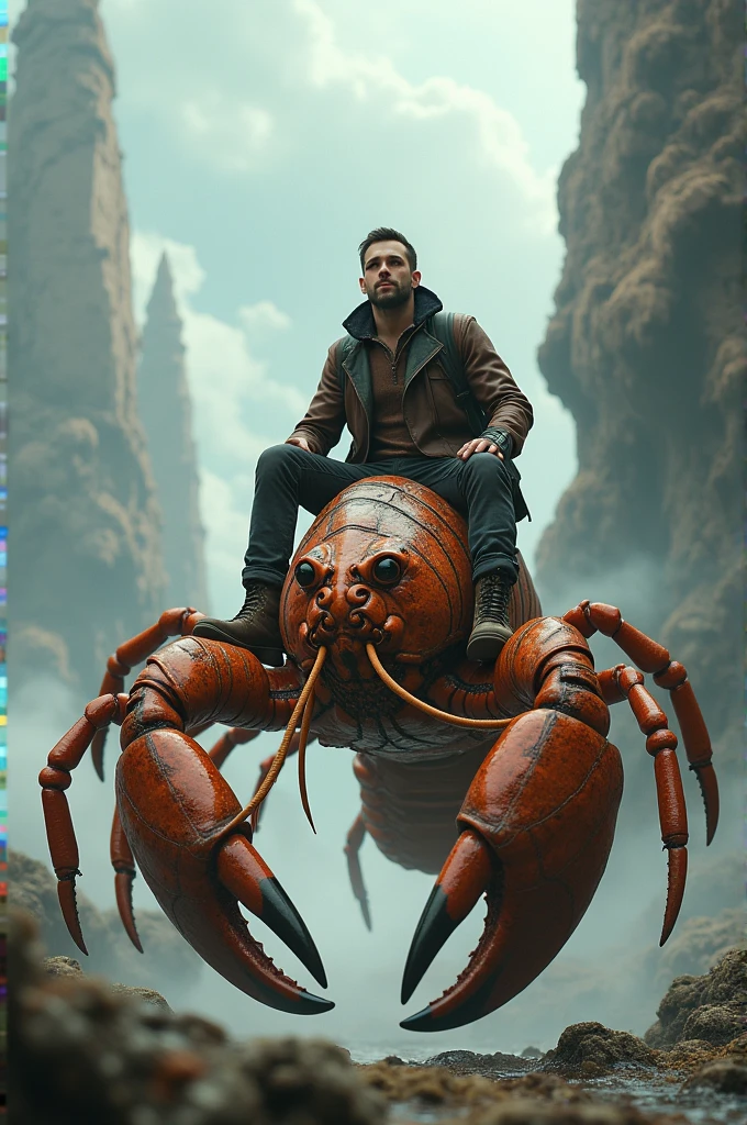 Man riding a lobster