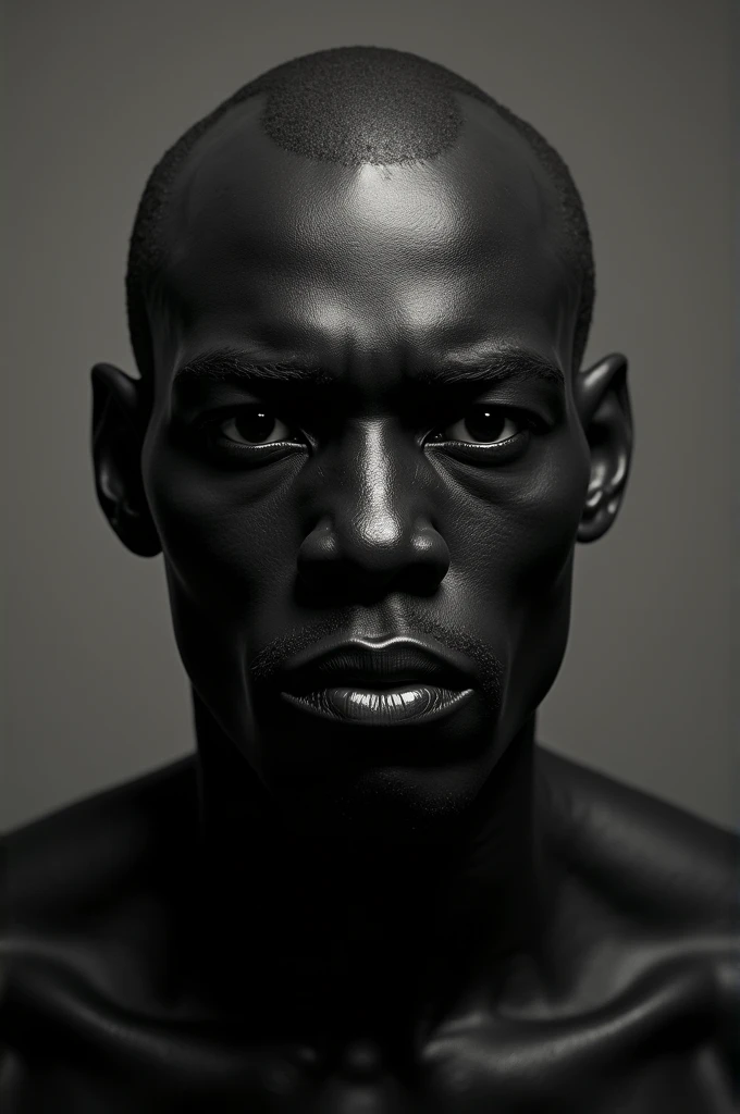 A very dark-skinned person with a big head