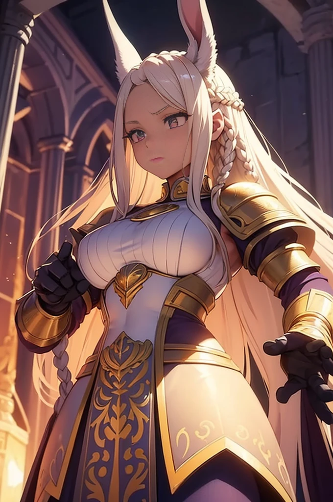 ((mysterious desert path)), (finely detailed eyes and detailed face:1.3), (extremely fine and beautiful:1.1), (Perfect details:1.1), ((gros seins)), ((jambes grasses), Elimine, Fire Emblem, gloves, white dress, elbow gloves, single glove, grey pantyhose, looking at viewer, cape, jewelry, closed mouth, white gloves, armlet, bracelet, circlet, gold trim