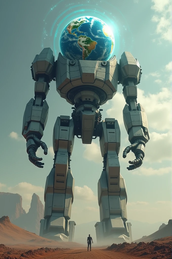 Make a robot who holding whole earth on his head