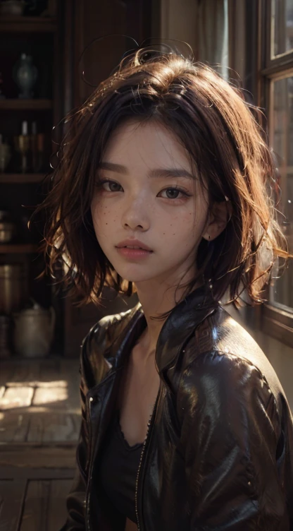 (best quality,4k,8k,highres,masterpiece:1.2),ultra-detailed,(realistic,photorealistic,photo-realistic:1.37),beautiful detailed eyes,beautiful detailed lips,extremely detailed eyes and face,longeyelashes,1 girl,portrait,fantasy landscape,magical forest,glowing fireflies,warm sunlight,dramatic lighting,vibrant colors,cinematic, cute face, pretty girl, ((short hair)),