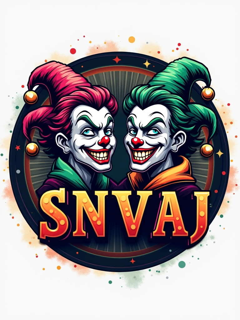 circular logo “snvaj" letters i ,joker, joker background