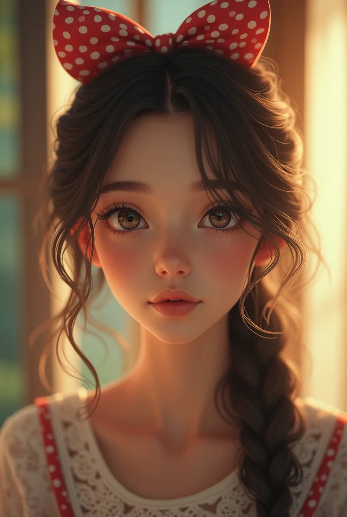 One girl, Mature Woman, Best, bow, photograph, Realistic, Highest quality, employment, Detailed face, Ordinary house, Detailed Background, Diffused sunlight, Depth of written boundary, Bokeh