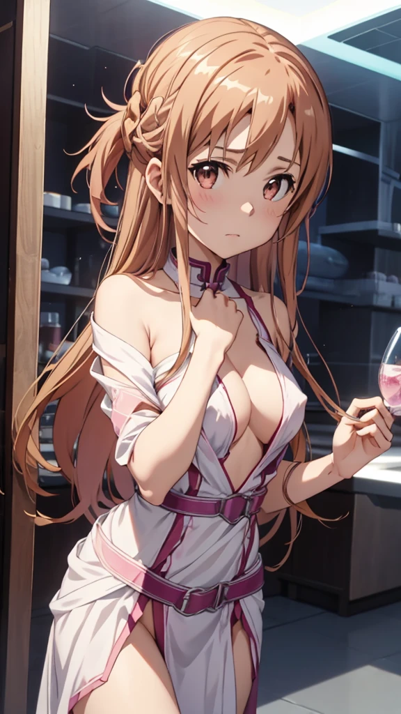 {As Yuuki(Sword Art Online)}, One girl, masterpiece、Highest quality、Browsing Caution, {half-naked、topless、Pink nipples、Naked Dance、transformation、Slender、