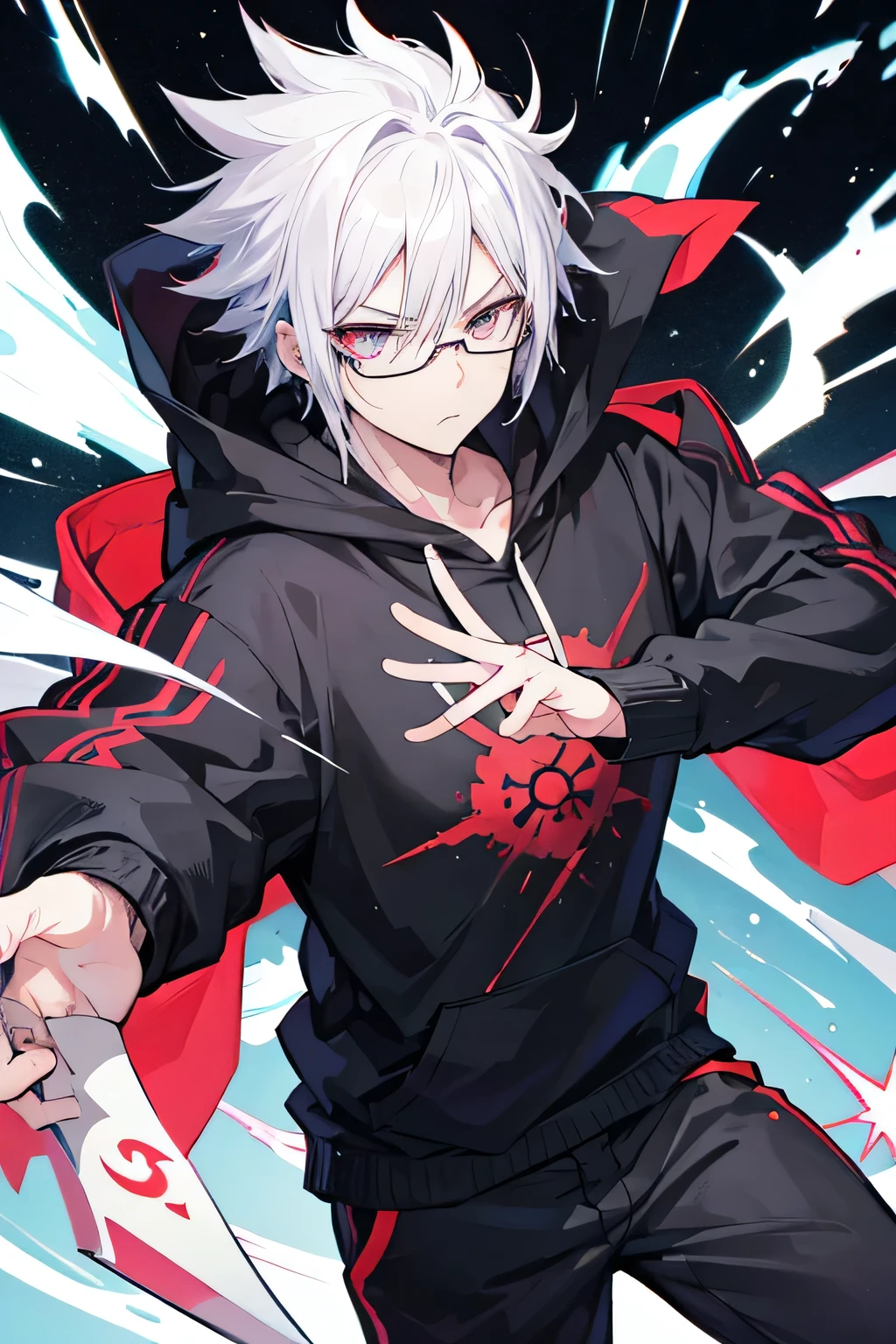 anime boy with white hair, red eyes and black hoodie holding his hand to his face, anime style 4 k, tall anime guy with blue eyes, 2 d anime style, anime boy, best anime 4k konachan wallpaper, 4k anime wallpaper, anime wallpaper 4k, anime wallpaper 4 k, ultra hd anime wallpaper, badass anime 8 k, nightcore, 2 d anime