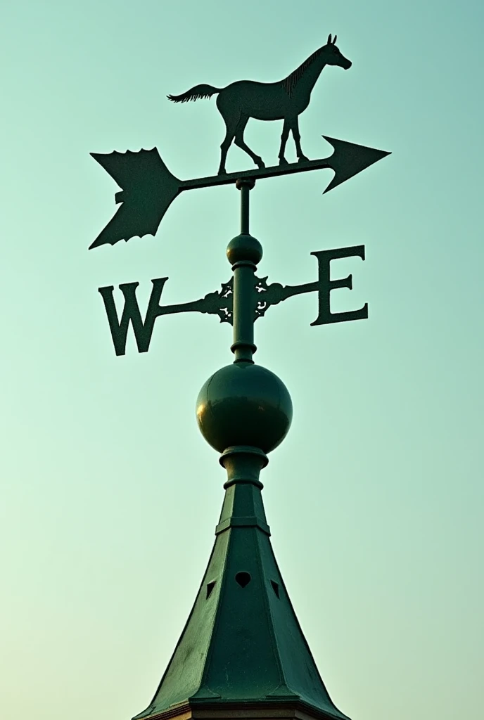 A weather vane, em um fundo VERDE, with information circulating the weather vane. (leave blank spaces for me to fill in later.