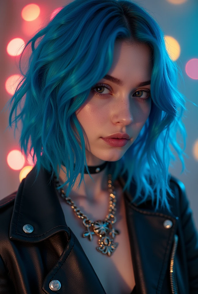 A 16-year-old girl who likes rock with blue hair