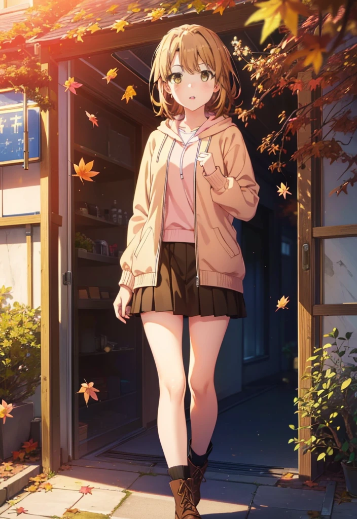 Irohaisshiki, isshiki iroha, short hair, Brown Hair, (Brown eyes:1.5), smile,blush,Open your mouth,Pink oversized hoodie,mini skirt,black tights,short boots,Flower Hair Ornaments,autumn leaves,autumn leavesが散っている,Walking,moonlight,night,whole bodyがイラストに入るように、
break outdoors, garden,
break looking at viewer,whole body,
break (masterpiece:1.2), Highest quality, High resolution, unity 8k wallpaper, (figure:0.8), (Beautiful attention to detail:1.6), Highly detailed face, Perfect lighting, Highly detailed CG, (Perfect hands, Perfect Anatomy),