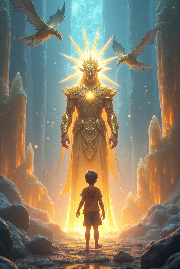 A boy where he dies and met god and get recarns into a crystal world where there are dragons and a god who is wearing golden armor