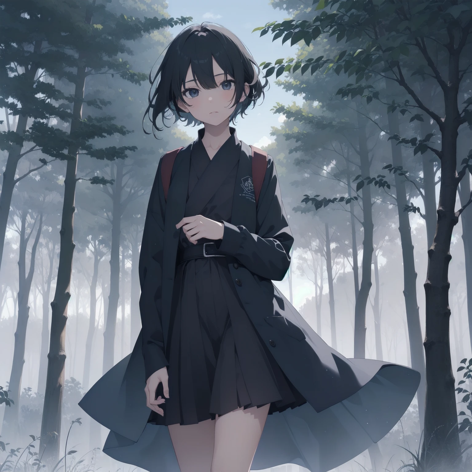 ultra-absurdres-Top quality by artist God, ultra-detailed, high resolution, anime moe artstyle, best anime 8k konachan wallpaper, pixiv contest winner, pool:2810, perfect anatomy,break, 1girl, ninja, (Please draw a ninja girl walking sleepily to forest alone. )break,(Solo,little female, 10-year-old:1.3),Full limbs, complete fingers,(very short hair), short cut, flat chest, , small butt, small black eyes, beautiful detailed eyes, well-proportioned iris and pupils, expressive eyes, highres detailed hair, soft expression, short kimono, scarf, (Detailed Lighting), (Detailed background), night, in the forest. break,super detailed skin, Best cinematic lighting powered by famous artist, 8k,beauty illustration,photoshop_(medium),very aesthetic,break,((artist:ishikei )), artist:clamp ,artist:carnelian ,artist:kantoku ,