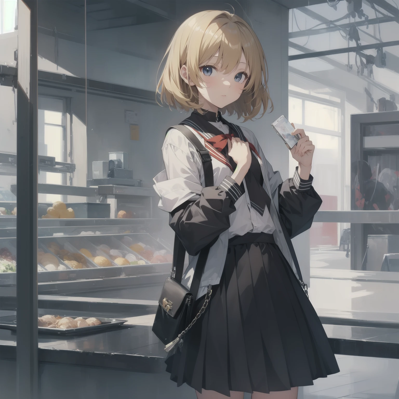 ultra-absurdres-Top quality by artist God, ultra-detailed, high resolution, anime moe artstyle, best anime 8k konachan wallpaper, pixiv contest winner, pool:2810, perfect anatomy,break, 1girl, (Please draw a girl walking sleepily to school alone. )break,(Solo,little female, -yeld:1.Full limbs, complete fingers,a junior hihort hair), short cut, flat chest, , small butt, small black eyes, beautiful detailed eyes, well-proportioned iris and pupils, expressive eyes, highres detailed hair, soft expression, salor school_uniform, sailor collar, serahuku, bow, pleated skirt,(Detailed Lighting), (Detailed background), in the School commute route. break,super detailed skin, Best cinematic lighting powered by famous artist, 8k,beauty illustration,photoshop_(medium),very aesthetic,break,((artist:ishikei )), artist:clamp ,artist:carnelian ,artist:kantoku ,