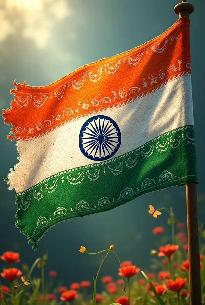 Make me a Ai image of Indian flag with Madhubani art