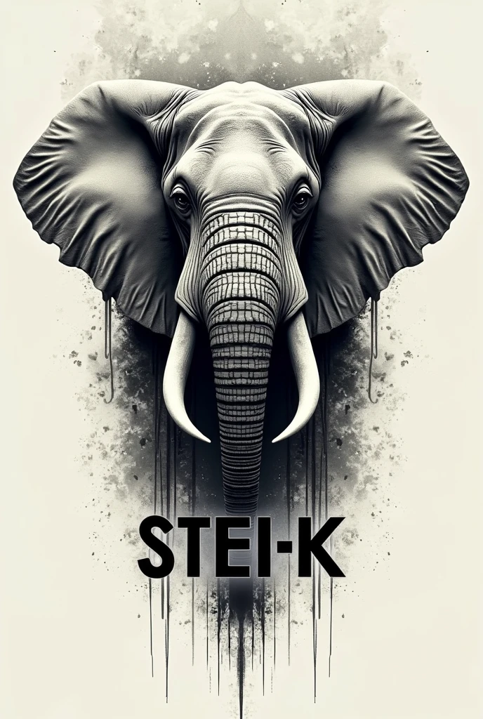 Scarf design with an elephan head and word "STEI-K"