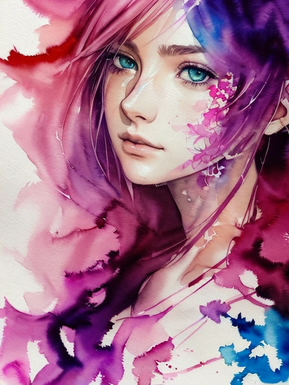 (((Agnes Cecile:1.3, watercolor))), breathtaking beauty, precise lineart, glowing design, ink drops, Final Fantasy XIII Character Lightning (Claire Farron), centered, key visual, intricate, highly detailed, breathtaking beauty, precise lineart:1.1, vibrant, comprehensive cinematic, ((Carne Griffiths, Conrad Roset)), autumn lights, (the most beautiful portrait in the world:1.5)