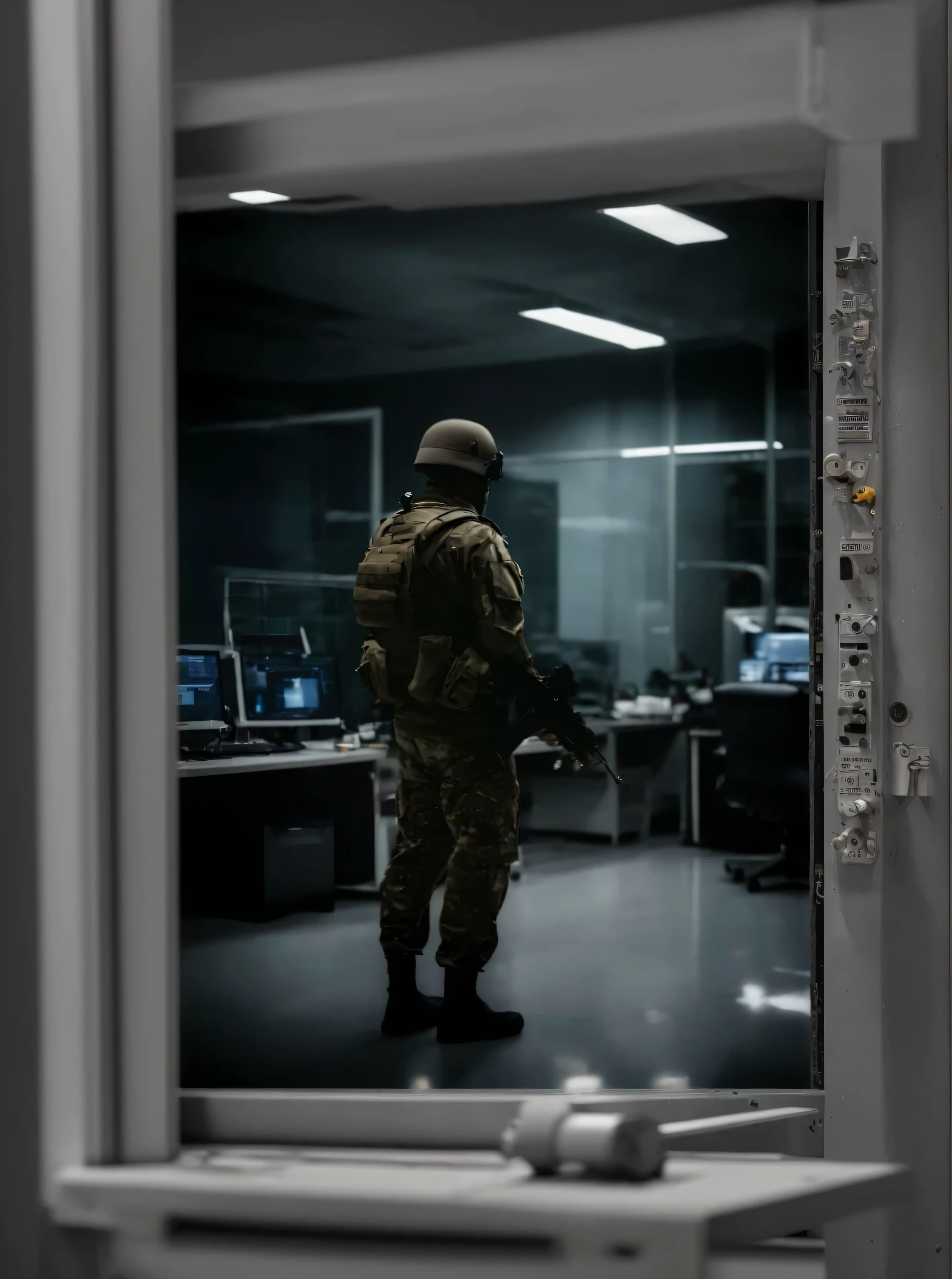 Lab, soldiers, door