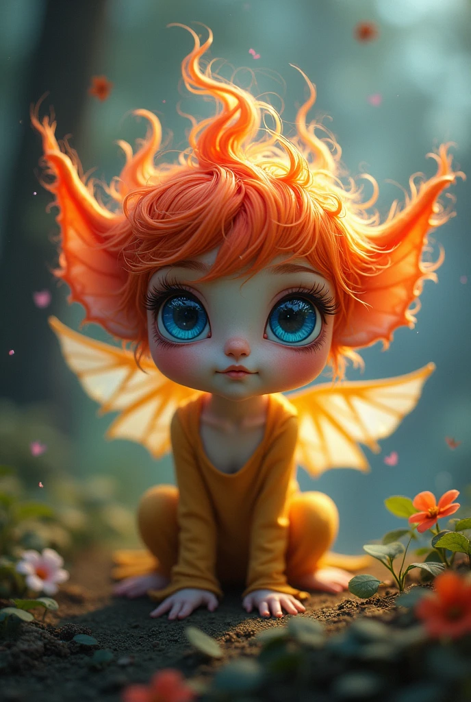 Little thing with wings and fire hair with big blue eyes
