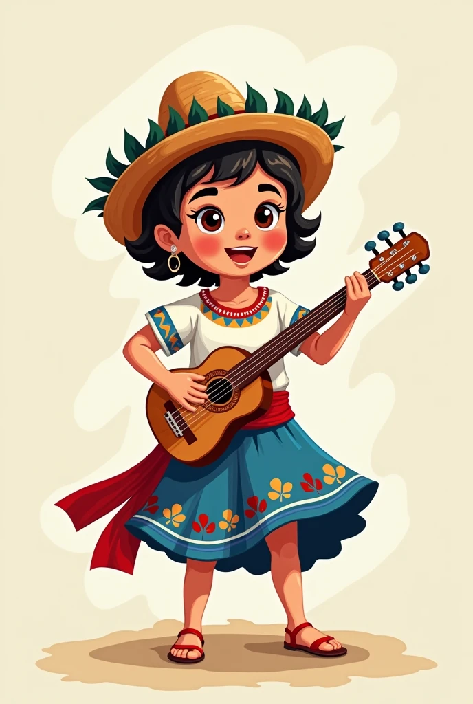  man dancing Costa Rican folk music, animated cartoon, vector girl woman costa rican folk music, animated cartoon, vector blue white and red dress