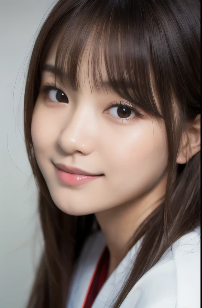 best quality, face focus, soft light, ultra high res, (photorealistic:1.4), RAW photo,(Shinozaki Ai), white skin, kawaii, 1 Japanese girl, solo, cute, (smile), (pupil, lights in the eyes),  detailed beautiful face, Medium-sized breasts,(high resolution detail of human skin texture),(long hair),(portrait), upper body, white traditional kimono