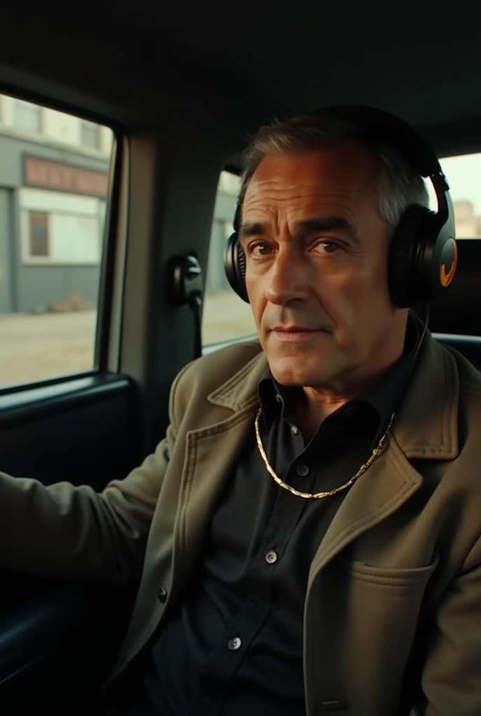 Robert De Niro in the movie 'Taxi Driver' is listening to a song with headphones on