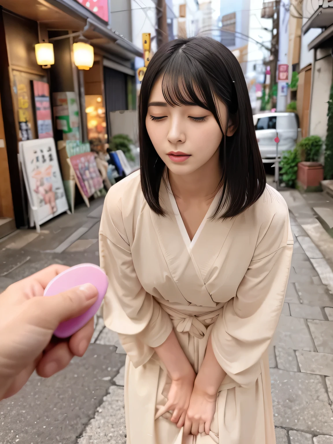Vibrator prank during worship,Shrine maiden.,She leaned forward.,(She closes her eyes),she yawns, A lot of people around、Hand holding a pink remote control outside the frame,She wants me to stop using the vibrator,Look here and plead、Embarrassed face、She puts her hand on her crotch,She is a woman in a white kimono、Wearing a long red skirt、White kimono、kimono、Shrine maiden、shrine、Pure erotic face、(Masseter muscle area:1.3)、(8k、Photorealistic、RAW Photos、Highest quality: 1.4)、(One Girl)、Very beautiful face、Very beautiful face、Very beautiful face、(Very realistic face)、(Black-haired、Japanese hairstyle:1.3)、Very beautiful hairstyles、Very realistic eyes、Very beautiful details、(Extremely realistic skin)、Very beautiful skin、absurdes、Very attractive、Ultra-high resolution、surreal、High definition、Golden Ratio、Golden Ratio、Golden Ratio、beauty、beauty、beauty。