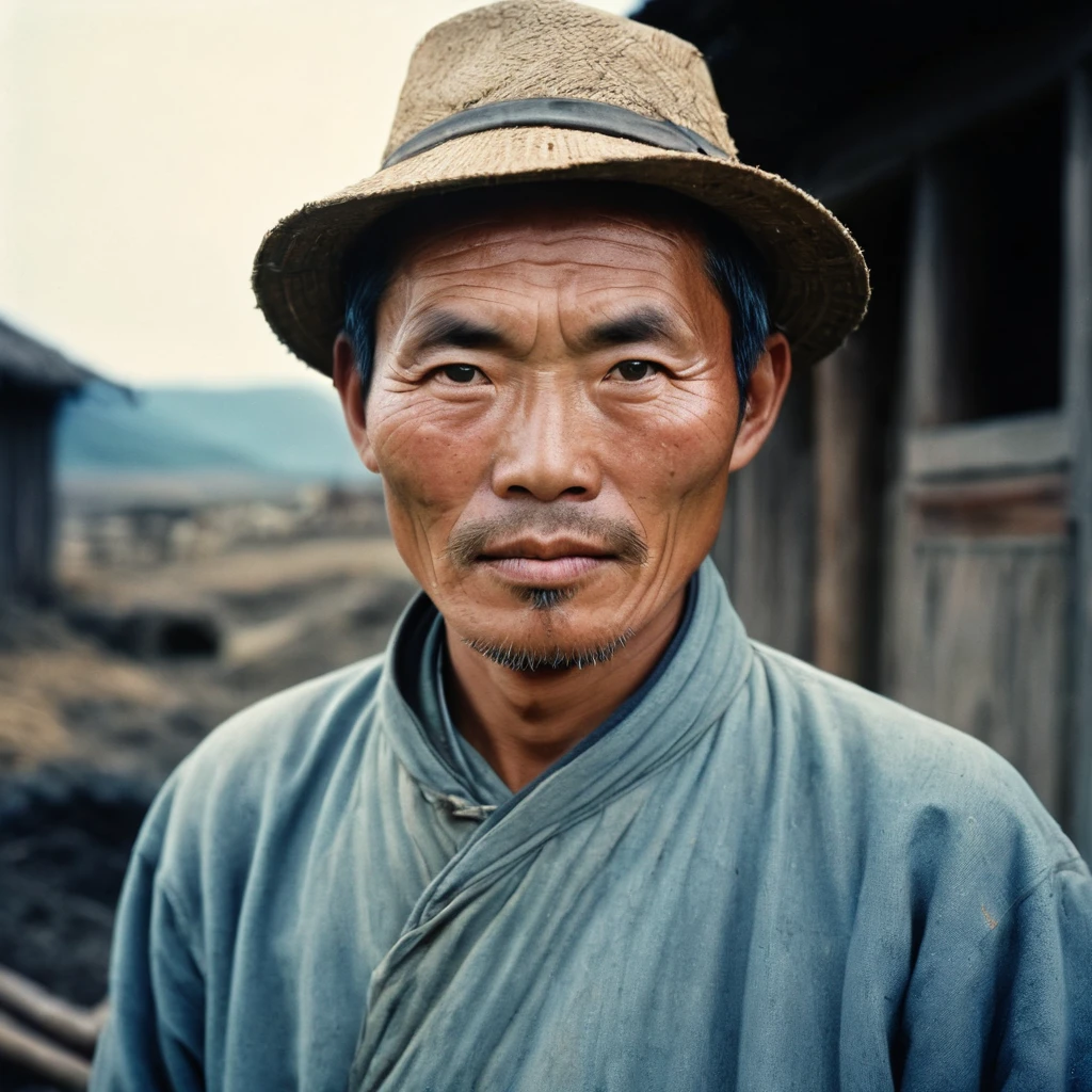 Photography in (stvmccrr style), a chinese farmer, analog film, film grain, kodachrome, 8k, hdr, masterpiece, award winning photography