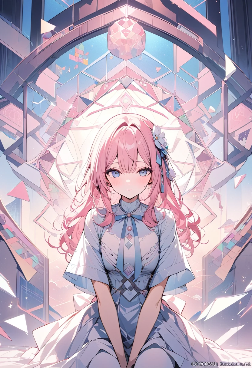 ,beautiful flower々), (masterpiece, Highest quality), Official Art, beautifully、aesthetic: 1.2), (1 girl), Very detailed, (Geometry Art: 1.3), colorful、Pink Long Hair、