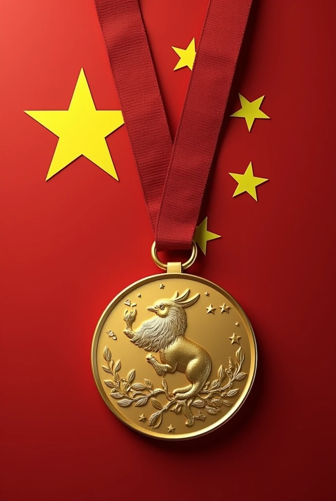 China fag with Olympic gold medel