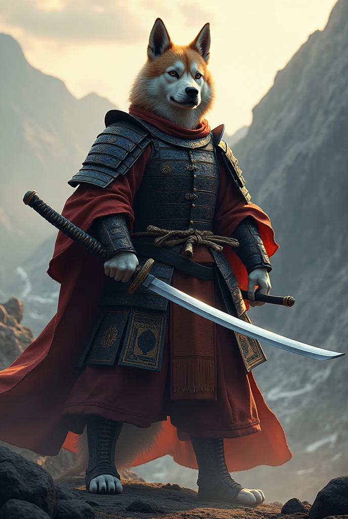 Samurai dog with a katana 