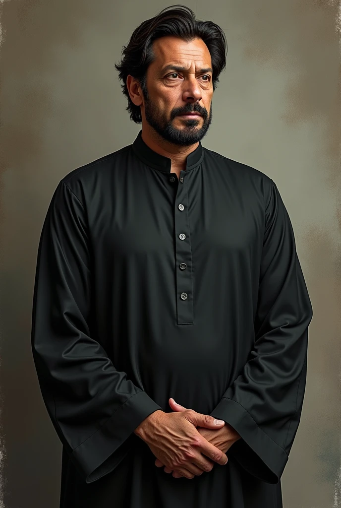 Imran khan wearing black shalwar kameez in the age of 50 more creative more enhanced with Beard