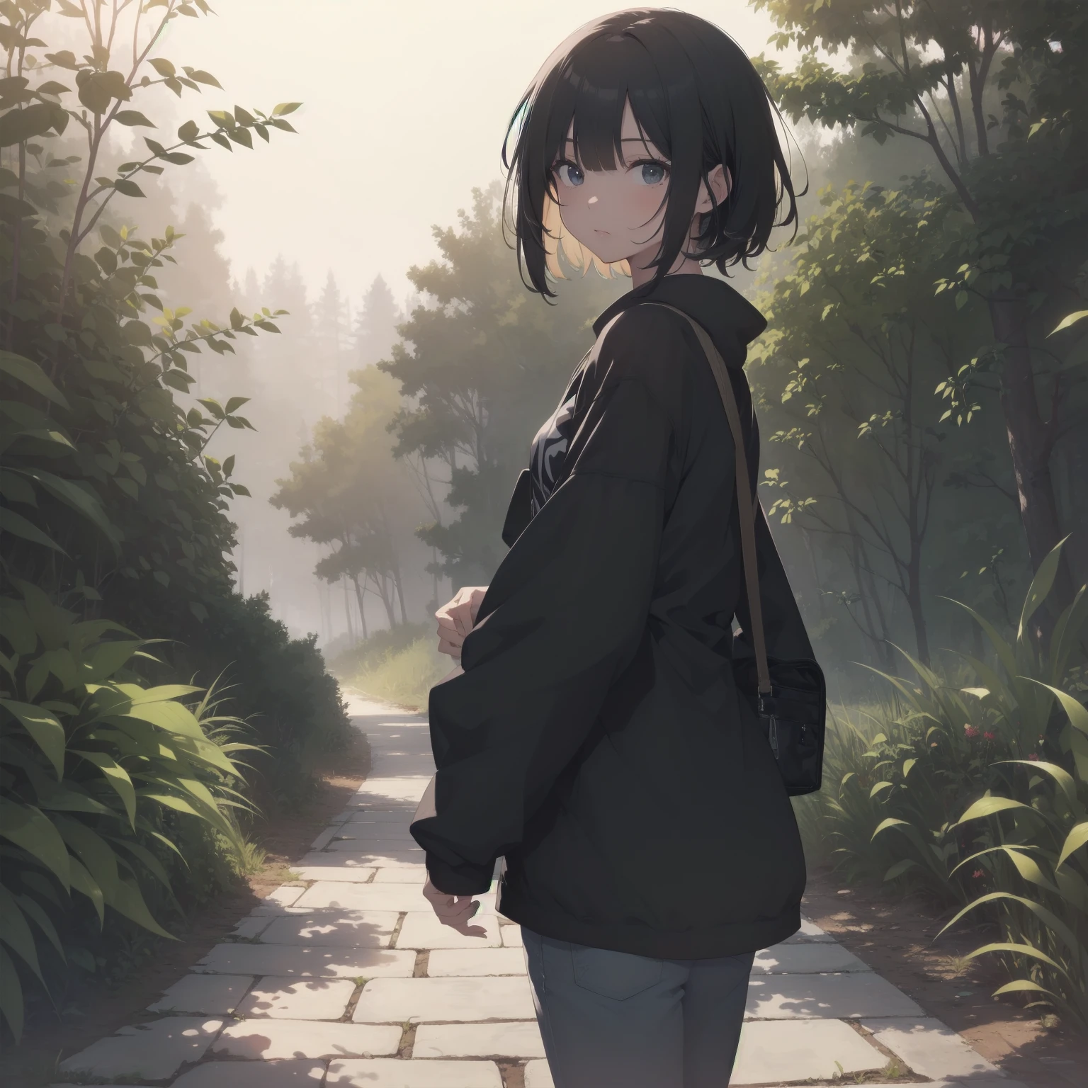 ultra-absurdres-Top quality by artist God, ultra-detailed, high resolution, anime moe artstyle, best anime 8k konachan wallpaper, pixiv contest winner, pool:2810, perfect anatomy,break, 1girl, ninja, (Please draw a ninja girl walking sleepily to forest alone. )break,(Solo,little female, 10-year-old:1.3),Full limbs, complete fingers,(very short hair), short cut, flat chest, , small butt, small black eyes, beautiful detailed eyes, well-proportioned iris and pupils, expressive eyes, highres detailed hair, expressionless, short kimono, shorts, scarf, (Detailed Lighting), (Detailed background), night, in the forest. break,super detailed skin, Best cinematic lighting powered by famous artist, 8k,beauty illustration,photoshop_(medium),very aesthetic,break,((artist:ishikei )), artist:clamp ,artist:carnelian ,artist:kantoku ,
