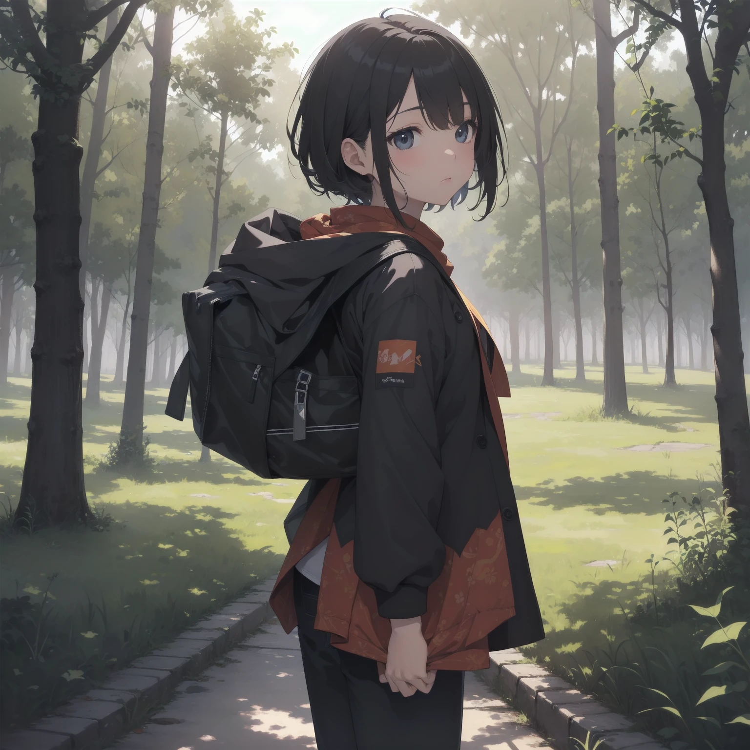 ultra-absurdres-Top quality by artist God, ultra-detailed, high resolution, anime moe artstyle, best anime 8k konachan wallpaper, pixiv contest winner, pool:2810, perfect anatomy,break, 1girl, ninja, (Please draw a ninja girl walking sleepily to forest alone. )break,(Solo,little female, 10-year-old:1.3),Full limbs, complete fingers,(very short hair), short cut, flat chest, , small butt, small black eyes, beautiful detailed eyes, well-proportioned iris and pupils, expressive eyes, highres detailed hair, expressionless, short kimono, shorts, scarf, (Detailed Lighting), (Detailed background), night, in the forest. break,super detailed skin, Best cinematic lighting powered by famous artist, 8k,beauty illustration,photoshop_(medium),very aesthetic,break,((artist:ishikei )), artist:clamp ,artist:carnelian ,artist:kantoku ,

