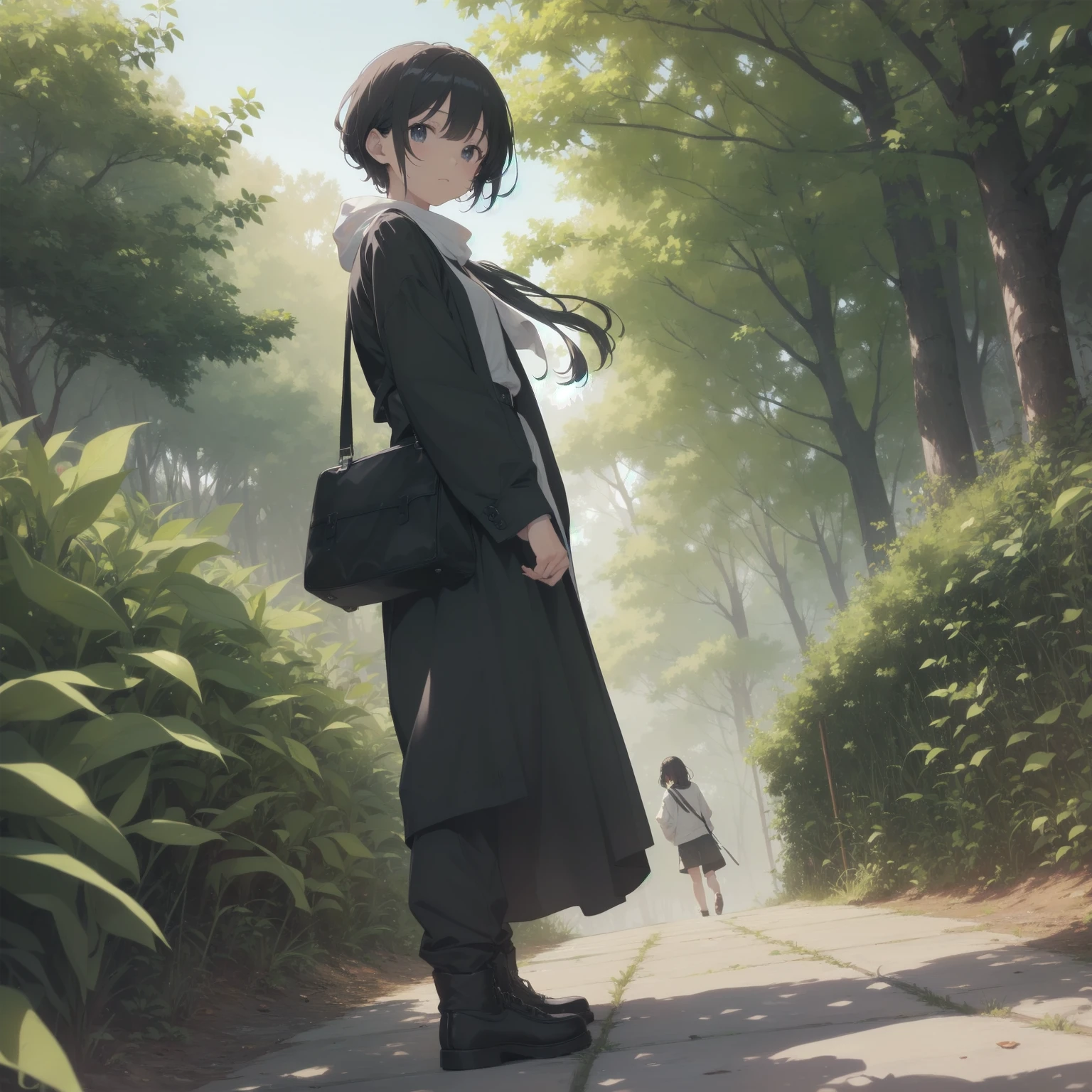 ultra-absurdres-Top quality by artist God, ultra-detailed, high resolution, anime moe artstyle, best anime 8k konachan wallpaper, pixiv contest winner, pool:2810, perfect anatomy,break, 1girl, ninja, (Please draw a ninja girl walking sleepily to forest alone. )break,(Solo,little female, 10-year-old:1.3),Full limbs, complete fingers,(very short hair), short cut, flat chest, , small butt, small black eyes, beautiful detailed eyes, well-proportioned iris and pupils, expressive eyes, highres detailed hair, expressionless, short kimono, shorts, scarf, (Detailed Lighting), (Detailed background), night, in the forest. break,super detailed skin, Best cinematic lighting powered by famous artist, 8k,beauty illustration,photoshop_(medium),very aesthetic,break,((artist:ishikei )), artist:clamp ,artist:carnelian ,artist:kantoku ,
