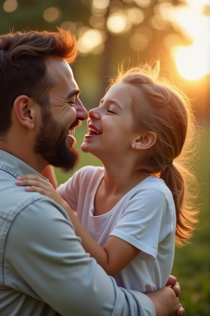 Father with his daughter laughing together 
