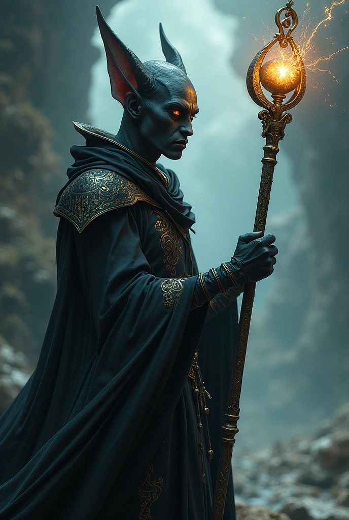 Black elf with a magic staff