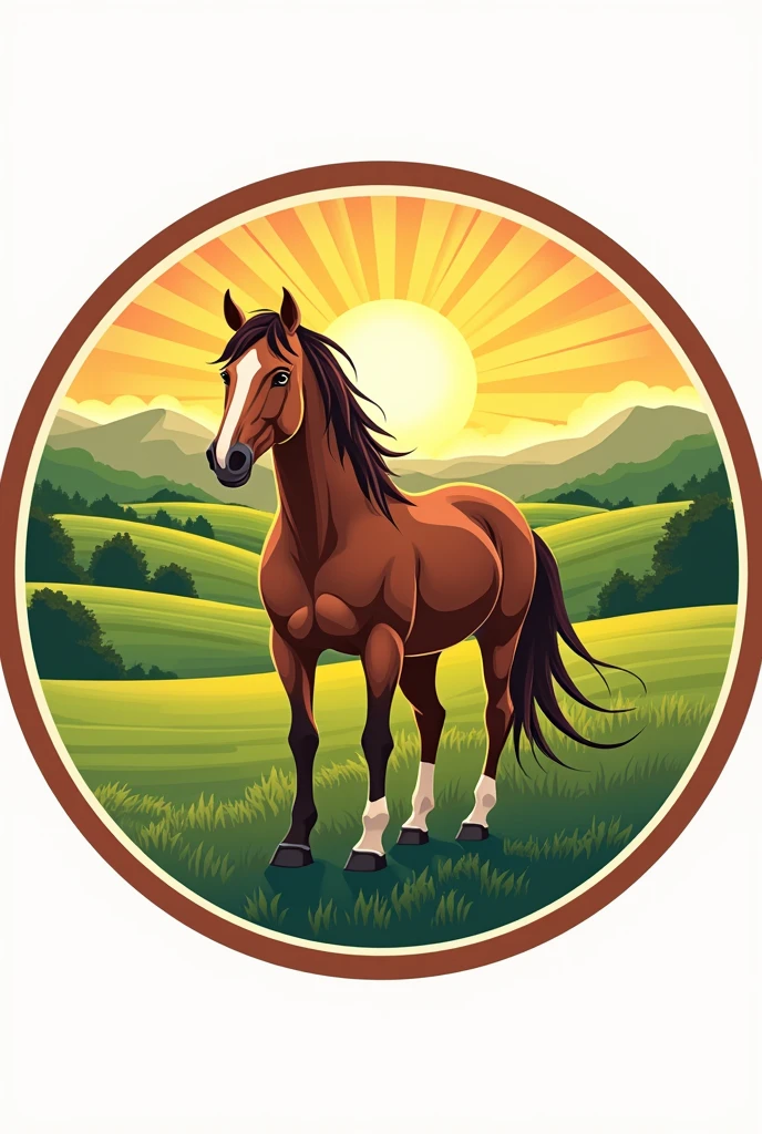 A circular logo with a farm, a sun behind and a horse in front, name below Rural Day