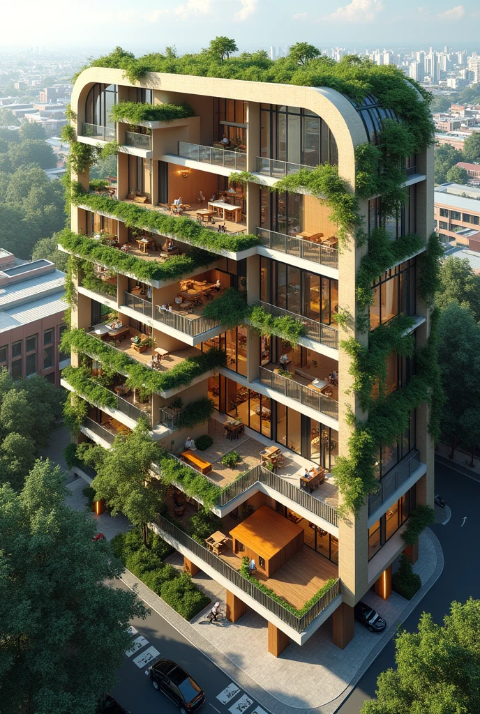 A U-shaped student residence, with large windows and vegetation 