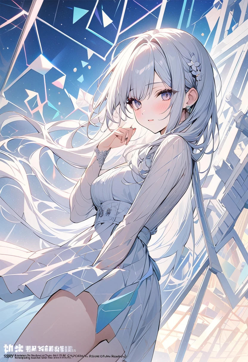 ,beautiful flower々), (masterpiece, Highest quality), Official Art, beautifully、aesthetic: 1.2), (1 girl), Very detailed, (Geometry Art: 1.3), colorful、White long hair、