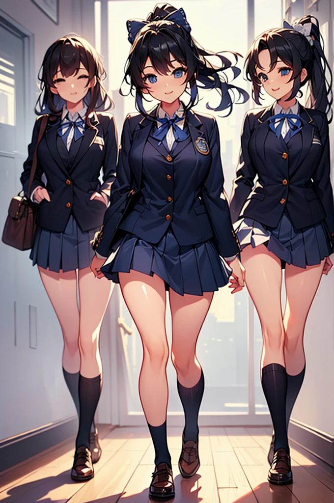 ((highest quality)), ((masterpiece)), (High resolution), 8K, best shadow, The best natural light, cinematic, (Four adult women walking up the stairs:1.4), (brown hair,)、Looking back, bashful、blazer、navy check skirt、(dark blue socks)、((Rear view))、Angle from the rear, dark blue socksにクローズアップ、Manga panel layout、cartoon style、Manga Design、station stairs, (Skirts that turn over in strong winds:1.4), Stylish white satin panties, slender body,beautiful thighs, embarrassed expression,NSFW,cum in panties
